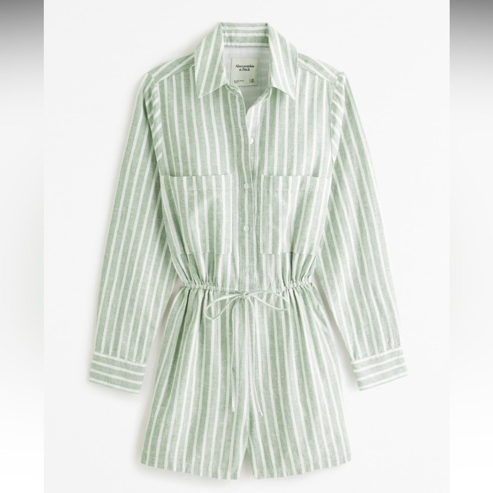 Abercrombie and fitch linen blend easy waist romper green size S